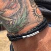 Black Double wrap leather plaited bracelet - medium - Image 4