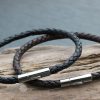 Black Chunky plaited leather bracelet - medium - Image 4