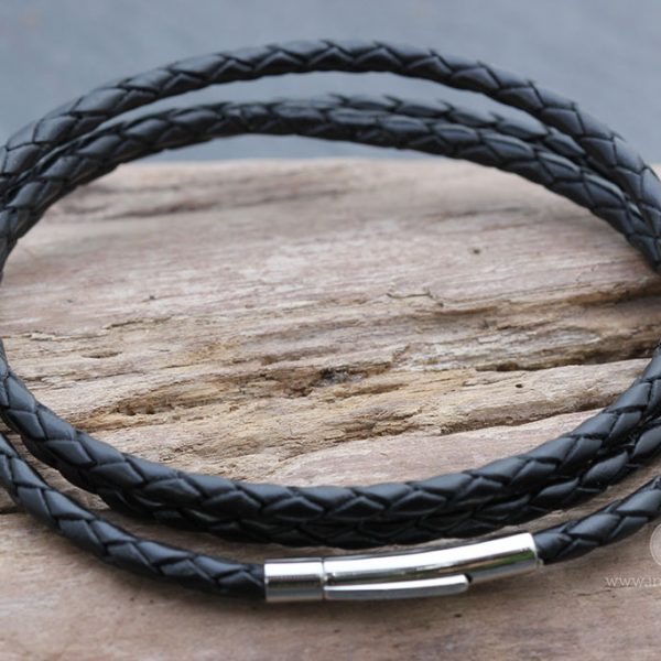 Black triple wrap leather plaited Tribal necklace/bracelet - Small