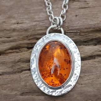 Amber and sterling silver handmade pendant