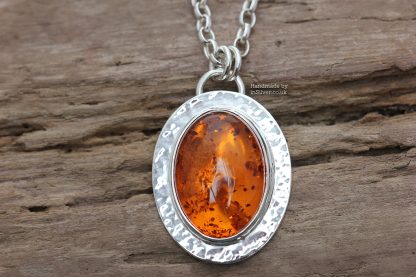Amber and sterling silver handmade pendant