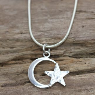Crescent moon and star handmade sterling silver necklace
