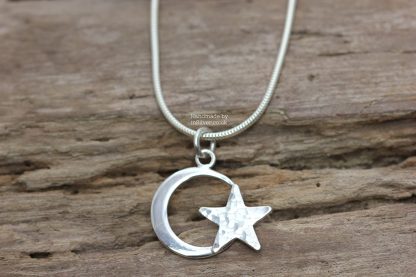 Crescent moon and star handmade sterling silver necklace