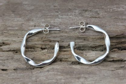 Ribbon Twist Hoop Earrings. Handmade in recycled silver