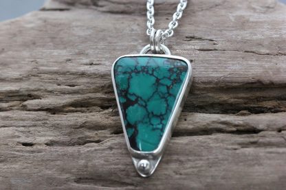 African Turquoise handmade sterling silver triangular pendant