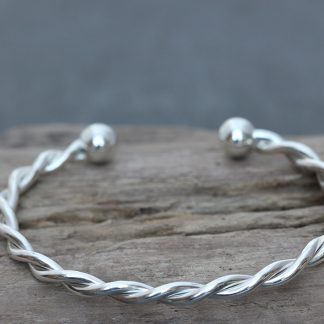 Sterling silver handmade heavy twisted torque bangle