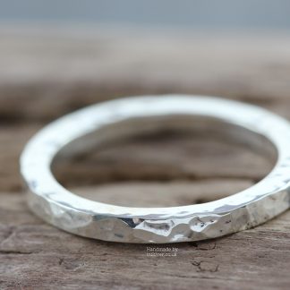 Sterling silver square wire ring glitter hammered handmade in Folkestone