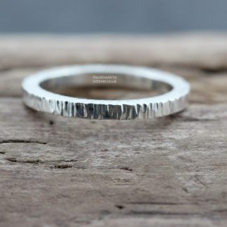 Sterling silver square wire ring line hammered handmade in Folkestone