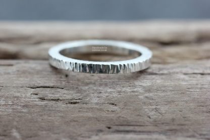 Sterling silver square wire ring line hammered handmade in Folkestone