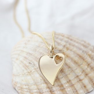 Hand cut 9ct yellow gold Captured Heart pendant