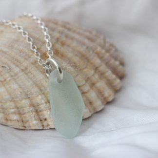 Duck egg blue sterling silver sea glass pendant