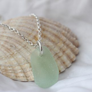 Mint green opaque seaglass pendant