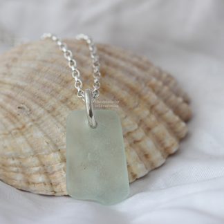 Sterling silver sea glass pendant transparent mint green