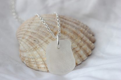 Sterling silver white sea glass pendant