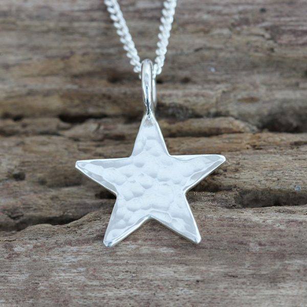 Sterling silver glitter hammered mini star pendant