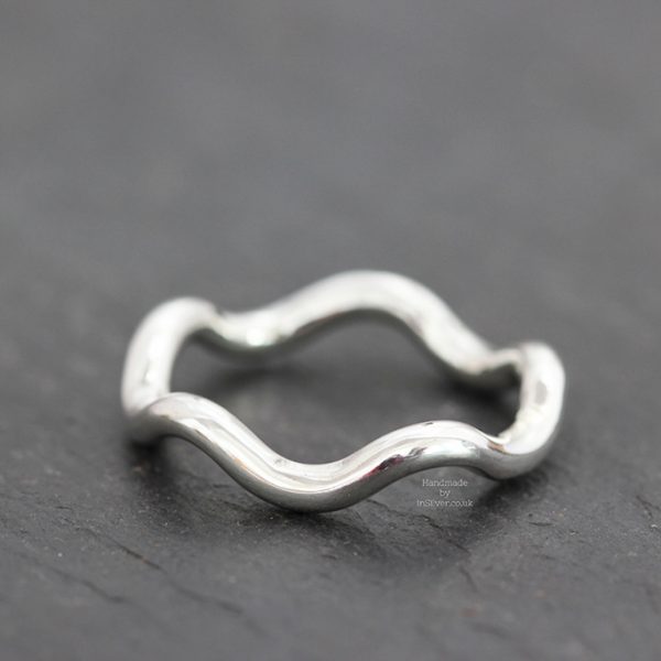Sterling silver wave ring, handmade in Folkestone