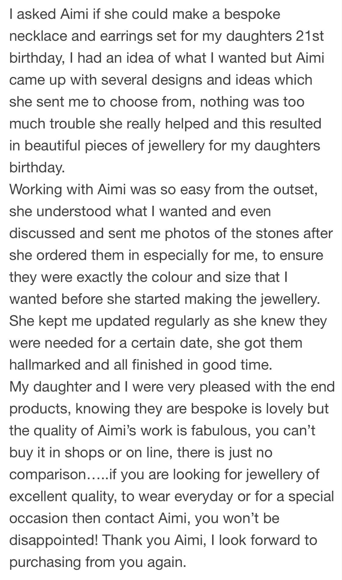 a written review from a happy customer