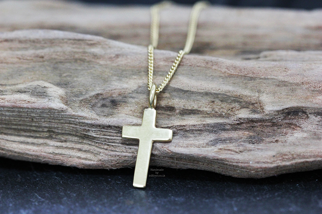 Line Hammered Cross Pendant Gold Vermeil - Image 2