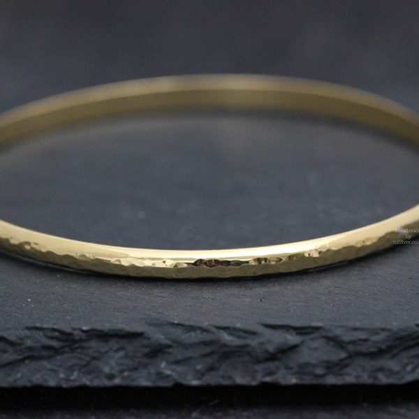 Glitter Hammered D-profile Bangle Gold Vermeil