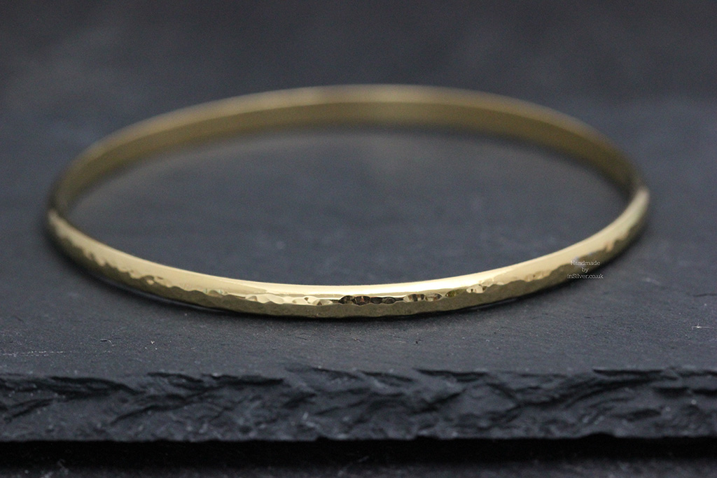 Glitter Hammered D-profile Bangle Gold Vermeil