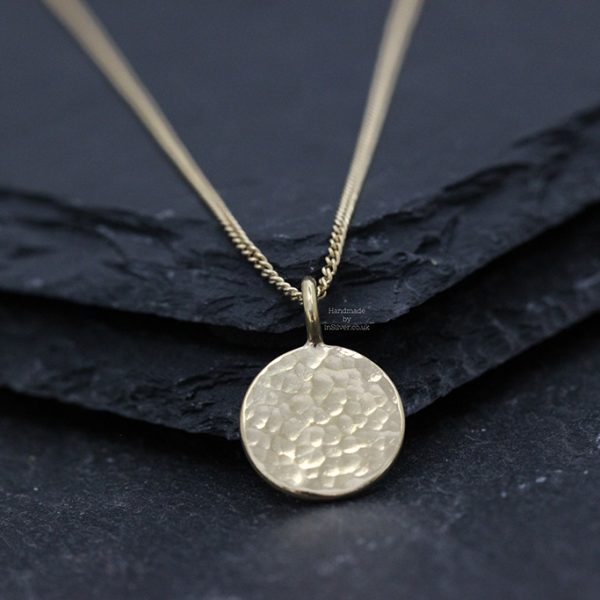Glitter Hammered Disc Pendant Gold Vermeil