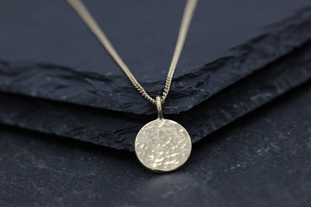 Glitter Hammered Disc Pendant Gold Vermeil