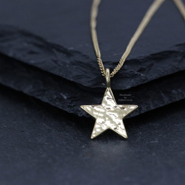 Glitter Hammered Star pendant Gold Vermeil