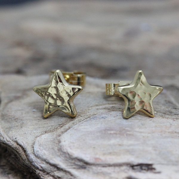 Glitter Hammered Star Studs Gold Vermeil