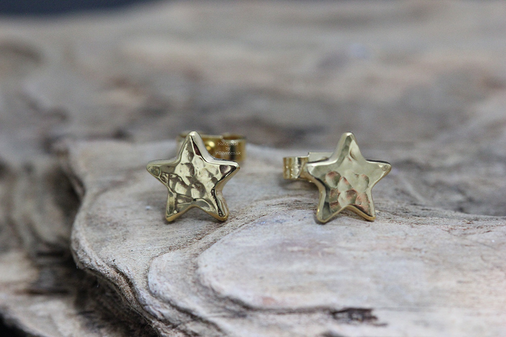 Glitter Hammered Star Studs Gold Vermeil