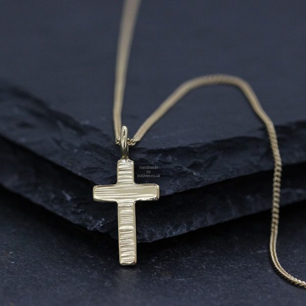 Line Hammered Cross Pendant Gold Vermeil