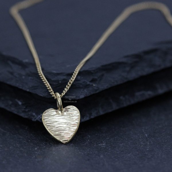 Line Hammered Heart Pendant Gold Vermeil