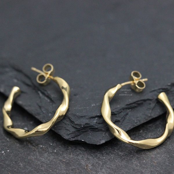 Ribbon Twist Hoop Earrings Gold Vermeil