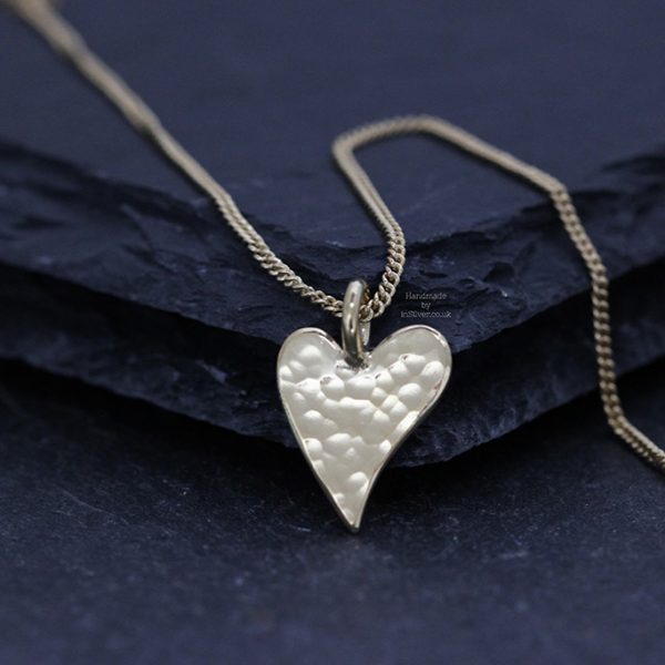 Glitter Hammered Squishy Heart Pendant Gold Vermeil