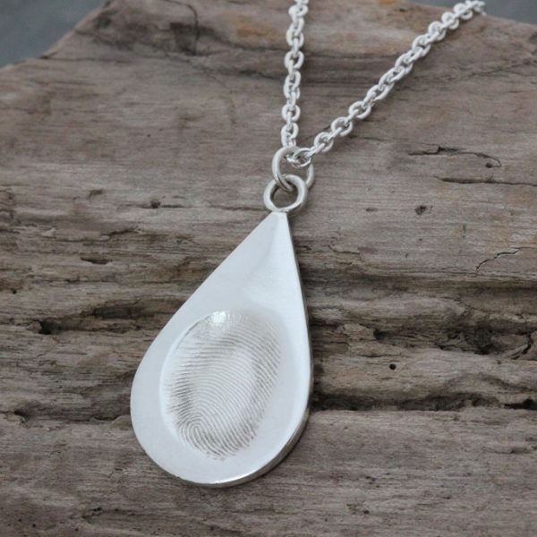 Silver Dewdrop fingerprint pendant silver finish