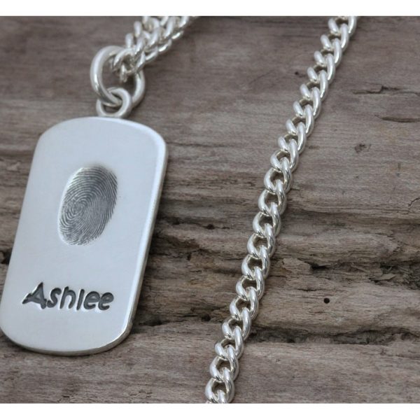 Silver personalised fingerprint Dogtag necklace