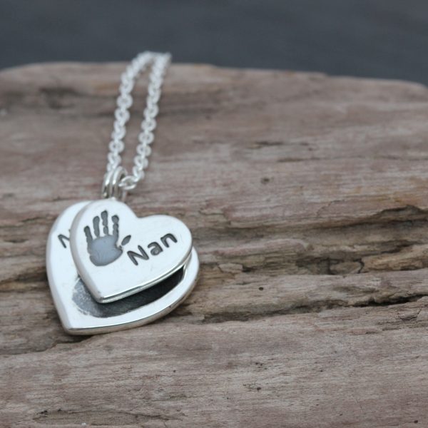 Handprint and fingerprint duo pendant