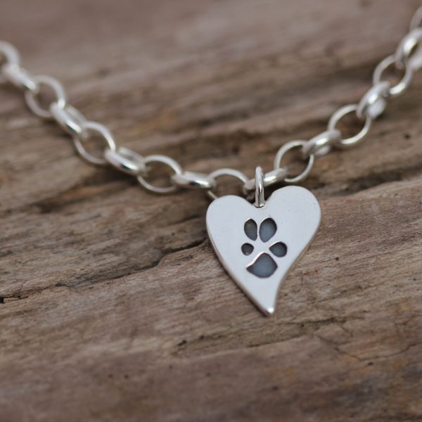 Sterling silver Squishy heart personalised paw print charm bracelet