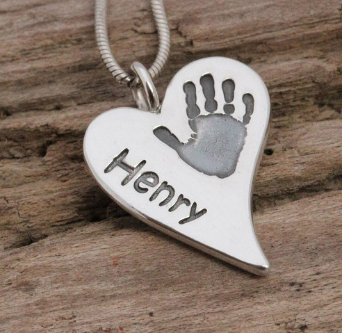 Silver Squishy Heart personalised handprint pendant