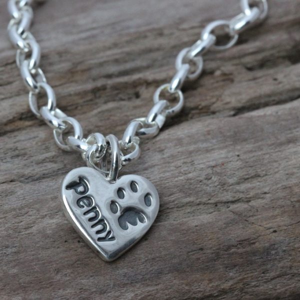 Sterling silver heart paw print charm bracelet