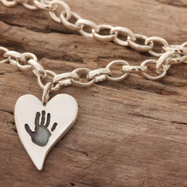 Sterling silver handprint Squishy heart bracelet