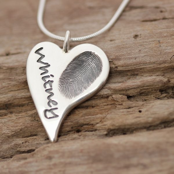 Silver Squishy heart personalised fingerprint pendant