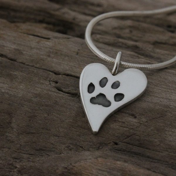 Silver Squishy heart personalised paw print pendant